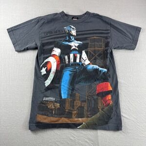 Captain America Marvel Mad Engine Shirt Mens S Subway Print Y2K Gray Comic Movie